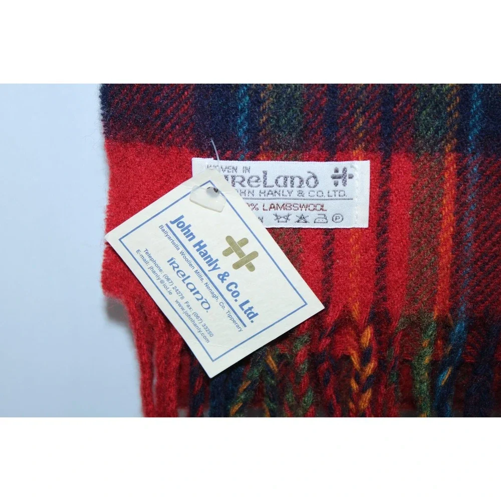 NWT John Hanly Men's One Size 100% Lambswool Plaid Scarf